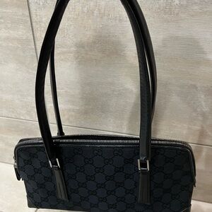 Authentic Gucci Monogram Shoulder Handbag with Silver Accents